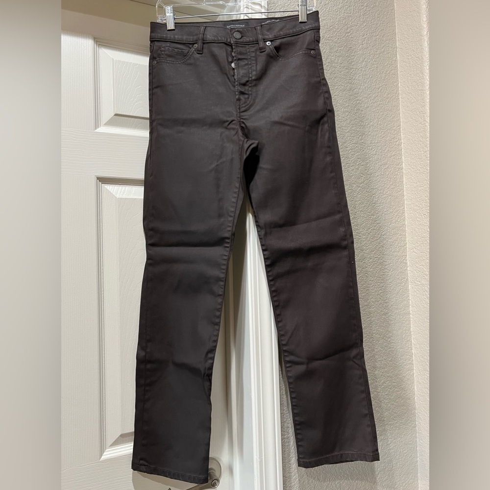 NWOT Banana Republic Straight Coated Jean Deep Chocolate Brown Button Closure 26 - Picture 2 of 7